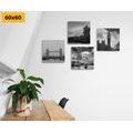 CANVAS PRINT SET MYSTERIOUS LONDON IN BLACK AND WHITE - SET OF PICTURES - PICTURES