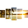 TABLEAU EN 5 PARTIES – COUCHER DE SOLEIL SUR LE LAC - TABLEAUX DE LA NATURE ET DES PAYSAGES - TABLEAUX