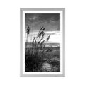 POSTER WITH MOUNT SUNSET ON THE BEACH IN BLACK AND WHITE - BLACK AND WHITE - POSTERS