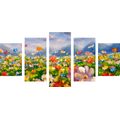 QUADRO IN 5 PARTI PITTURA AD OLIO CON FIORI SELVATICI - QUADRI DI NATURA E PAESAGGIO - QUADRI