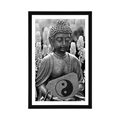 POSTER MIT PASSEPARTOUT YIN UND YANG BUDDHA IN SCHWARZ-WEISS - FENG SHUI - POSTER