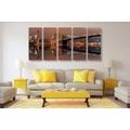 5-PIECE CANVAS PRINT REFLECTION OF MANHATTAN IN THE WATER - PICTURES OF CITIES - PICTURES