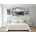 5-PIECE CANVAS PRINT MOUNT FUJI IN BLACK AND WHITE - BLACK AND WHITE PICTURES - PICTURES