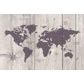 CANVAS PRINT BROWN MAP ON A WOODEN BACKGROUND - PICTURES OF MAPS - PICTURES