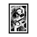 POSTER WITH MOUNT ABSTRACT GEOMETRY IN BLACK AND WHITE - BLACK AND WHITE - POSTERS