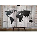 CANVAS PRINT BLACK AND WHITE MAP ON A WOODEN BACKGROUND - PICTURES OF MAPS - PICTURES