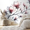 FOTOTAPETE ZARTE MAGNOLIEN AUF WEISSEM HINTERGRUND - MAGNOLIEN-TAPETEN - TAPETEN