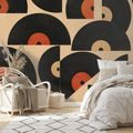 SELBSTKLEBENDE TAPETE RETRO-VINYLPLATTEN AUF BEIGEM HINTERGRUND - MUSIK FOTOTAPETEN - TAPETEN