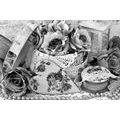 CANVAS PRINT ROMANTIC VINTAGE STYLE IN BLACK AND WHITE - BLACK AND WHITE PICTURES - PICTURES