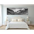 CANVAS PRINT MAJESTIC MOUNTAINS WITH A LAKE IN BLACK AND WHITE - BLACK AND WHITE PICTURES - PICTURES