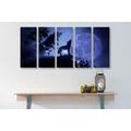 5-PIECE CANVAS PRINT WOLF IN FULL MOON - PICTURES OF ANIMALS{% if product.category.pathNames[0] != product.category.name %} - PICTURES{% endif %}