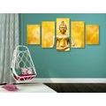 TABLEAU EN 5 PARTIES – STATUE DORÉE DE BOUDDHA - TABLEAUX FENG SHUI - TABLEAUX