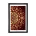 POSTER MIT PASSEPARTOUT GOLDENES MANDALA AUF WEINROTEM HINTERGRUND - FENG SHUI - POSTER