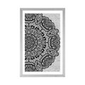 POSTER WITH MOUNT FLORAL MANDALA IN BLACK AND WHITE - BLACK AND WHITE - POSTERS