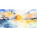 WANDBILD MEER UND UNTERGEHENDE SONNE IN AQUARELL - BILDER VON NATUR UND LANDSCHAFT - BILDER