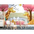 CARTA DA PARATI GIRAFFE VICINO ALLO STAGNO - CARTA DA PARATI BAMBINI - CARTA DA PARATI