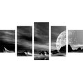 5-PIECE CANVAS PRINT FUTURISTIC PLANET IN BLACK AND WHITE - BLACK AND WHITE PICTURES - PICTURES