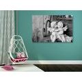 CANVAS PRINT STATUES OF ANGELS ON A BENCH IN BLACK AND WHITE - BLACK AND WHITE PICTURES - PICTURES