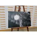 CANVAS PRINT WOLF MOON IN BLACK AND WHITE - BLACK AND WHITE PICTURES - PICTURES