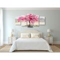 5-PIECE CANVAS PRINT ORIENTAL CHERRY IN PINK DESIGN - PICTURES OF NATURE AND LANDSCAPE - PICTURES