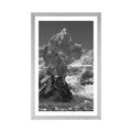 POSTER WITH MOUNT BEAUTIFUL MOUNTAIN PEAK IN BLACK AND WHITE - BLACK AND WHITE - POSTERS