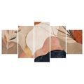 5-TEILIGES WANDBILD ABSTRAKTE BLÄTTER IN ERDTÖNEN - WANDBILDER ABSTRAKTE FORMEN - BILDER