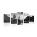 5-PIECE CANVAS PRINT BLACK AND WHITE MOUNTAIN LANDSCAPE BY THE LAKE - BLACK AND WHITE PICTURES - PICTURES