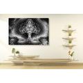 CANVAS PRINT RAVENS AND THE TREE OF LIFE IN BLACK AND WHITE - BLACK AND WHITE PICTURES - PICTURES