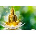 WANDBILD GOLDENER BUDDHA AUF EINER LOTOSBLÜTE - BILDER MIT FENG SHUI-MOTIVEN - BILDER