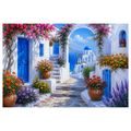 WANDBILD GRIECHISCHE GASSE MIT BLAUER KUPPEL - BILDER VON STÄDTEN - BILDER