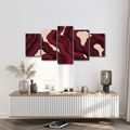 5-TEILIGES WANDBILD ABSTRAKTE WELLEN IN BORDEAUXROT - WANDBILDER ABSTRAKTE FORMEN - BILDER