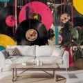 TAPETE BUNTE RETRO-VINYLPLATTEN - MUSIK FOTOTAPETEN - TAPETEN