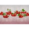 PAPIER PEINT AUTOCOLLANT CERISES SUR UNE TEXTURE ORIGINALE - PAPIERS PEINTS AUTOCOLLANTS - PAPIER PEINT