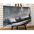 CANVAS PRINT FAIRY-TALE WINTER LANDSCAPE IN BLACK AND WHITE - BLACK AND WHITE PICTURES - PICTURES