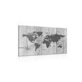 CANVAS PRINT GRAY MAP ON A WOODEN BACKGROUND - PICTURES OF MAPS - PICTURES