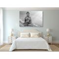 CANVAS PRINT BUDDHA STATUE IN A MEDITATING POSITION IN BLACK AND WHITE - BLACK AND WHITE PICTURES - PICTURES