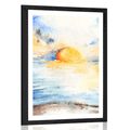 AFFICHE AVEC MONTURE RADIANT COUCHER DE SOLEIL AU BORD DE LA MER - NATURE - AFFICHES