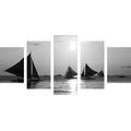 5-PIECE CANVAS PRINT BEAUTIFUL SUNSET AT SEA IN BLACK AND WHITE - BLACK AND WHITE PICTURES - PICTURES