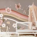 FOTOTAPETE PASTELLFARBENE BLUMEN UND REGENBOGENSTREIFEN - KINDERTAPETEN - TAPETEN