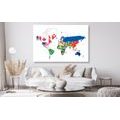 DECORATIVE PINBOARD WORLD MAP WITH FLAGS ON A WHITE BACKGROUND - PICTURES ON CORK - PICTURES