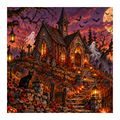 QUADRO SU TELA – CIMITERO DI HALLOWEEN PRESSO LA CAPPELLA - QUADRI HALLOWEEN E HORROR - STAMPE E QUADRI
