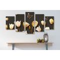 5-PIECE CANVAS PRINT TULIPS WITH A GOLD THEME - PICTURES FLOWERS - PICTURES