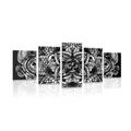 5-PIECE CANVAS PRINT MANDALA OF HEALTH IN BLACK AND WHITE - BLACK AND WHITE PICTURES - PICTURES