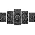 5-TEILIGES WANDBILD ORIENTALISCHES MANDALA IN SCHWARZ-WEISS - SCHWARZ-WEISSE BILDER - BILDER