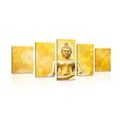 TABLEAU EN 5 PARTIES – STATUE DORÉE DE BOUDDHA - TABLEAUX FENG SHUI - TABLEAUX