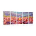 5-PIECE CANVAS PRINT GIRL IN A YELLOW DRESS IN A LAVENDER FIELD - PICTURES OF NATURE AND LANDSCAPE - PICTURES