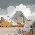 SAMOLEPÍCÍ TAPETA BAREVNÍ DINOSAUŘI V KRAJINĚ - DĚTSKÉ TAPETY - TAPETY