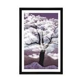 POSTER MIT PASSEPARTOUT BAUM VON WOLKEN UMFLOSSEN - NATUR - POSTER