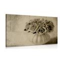 CANVAS PRINT ROSES IN A VASE IN SEPIA - BLACK AND WHITE PICTURES - PICTURES