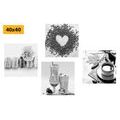 CANVAS PRINT SET DRINKS WITH SWEET INDULGENCE IN BLACK AND WHITE - SET OF PICTURES - PICTURES